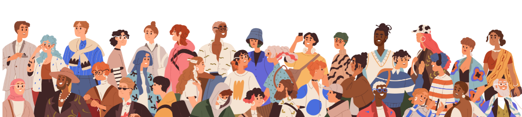 An illustration showing a group of diverse young people from different countries and cultures.